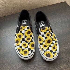 Vans checkered sunflower slip on
